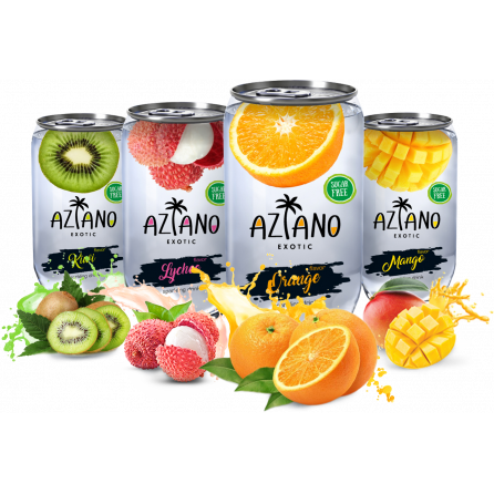 Aziano Mango 350мл - манго, газированный напиток в прозрачной банке