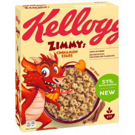Kellogg's Zimmy's Cinnamon Stars Cereal 330g 100% натуральный готовый завтр, без красителей и консер