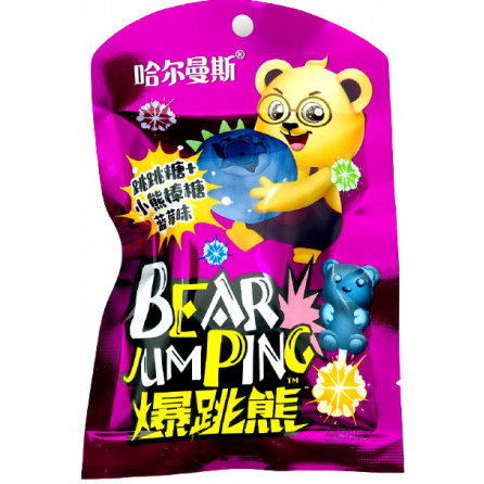 Леденец Bear JumPing на палочке +шипучка со вкусом черники 16гр, Китай