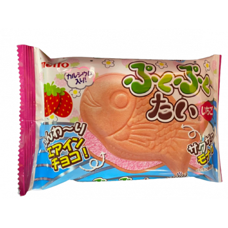 Печенье Тайяки "Рыбка Пуку-пуку" с начинкой из пористого клубничного шоколада Япония 16,5 гр.