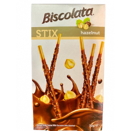 Biscolata stix hazelnut палочки  c кремом и  лесным орехоом 32гр